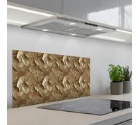 KitchenYeah© Splashback for kitchen 18"x35" / 45x90 cm self-adhesive Sink Splash Splatter Guard Splashbacks Walls Organic - Pattern - Leaves - Gold