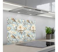 KitchenYeah© Splashback for kitchen 20"x28" / 50x70 cm self-adhesive Back Splashes Kitchens Splash Guard Decor Botanical - Songbird - Blue