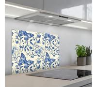 KitchenYeah© Splashback for kitchen 20"x28" / 50x70 cm self-adhesive Back Splashes Kitchens Splash Guard Decor Butterflies - Flowers - Blue - Botanical