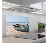 KitchenYeah© Splashback for kitchen 20"x28" / 50x70 cm self adhesive Sink Splash Splatter Guard Backsplash Decor Boat - Sandy beach - Sea