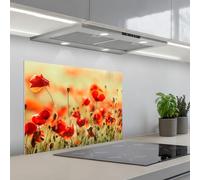 KitchenYeah© Splashback for kitchen 20"x28" / 50x70 cm self adhesive Sink Splash Splatter Guard Backsplash Decor Poppies - Flowers - Red - Flower field