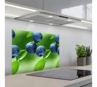 KitchenYeah© Splashback for kitchen 20"x28" / 50x70 cm self adhesive Sink Splash Splatter Guard Backsplash Decor Blueberries - Purple - Leaves - Green