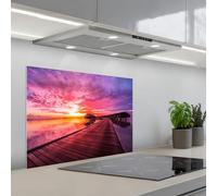 KitchenYeah© Splashback for kitchen 20"x28" / 50x70 cm self-adhesive Sink Splash Splatter Guard Splashbacks Walls Jetty - Water - Sun - Pink - Horizon