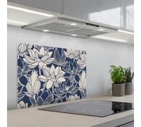 KitchenYeah© Splashback for kitchen 20"x28" / 50x70 cm self-adhesive Sink Splash Splatter Guard Splashbacks Walls Lotus - Blue - Patterns