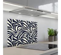 KitchenYeah© Splashback for kitchen 20"x28" / 50x70 cm self-adhesive Sink Splash Splatter Guard Splashbacks Walls Leaf Shapes - Blue - Pattern - White