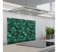 KitchenYeah© Splashback for kitchen 20"x28" / 50x70 cm self-adhesive Sink Splash Splatter Guard Splashbacks Walls Scales - Texture - Deep green - Gold