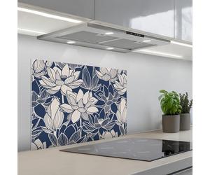 KitchenYeah© Splashback for kitchen 20"x28" / 50x70 cm self-adhesive Sink Splash Splatter Guard Splashbacks Walls Lotus - Blue - Patterns
