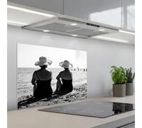 KitchenYeah© Splashback for kitchen 20"x28" / 50x70 cm self-adhesive Wall Protector Decor Panels Cooker Backsplash Women - Sun hat - Beach - Black - White