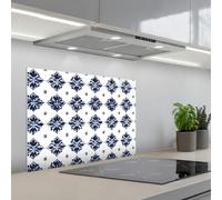 KitchenYeah© Splashback for kitchen 20"x28" / 50x70 cm self-adhesive Wall Protector Splash Back Cooker Backsplash Tile motif - Blue - White - Flower