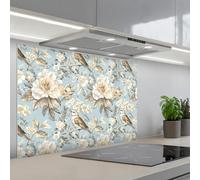 KitchenYeah© Splashback for kitchen 22"x31" / 55x80 cm self-adhesive Back Splashes Kitchens Splash Guard Decor Botanical - Songbird - Blue
