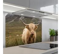 KitchenYeah© Splashback for kitchen 22"x31" / 55x80 cm self-adhesive Back Splashes Kitchens Splash Guard Decor Scotch highlander - Mountains - Grass field