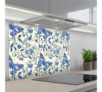 KitchenYeah© Splashback for kitchen 22"x31" / 55x80 cm self-adhesive Back Splashes Kitchens Splash Guard Decor Butterflies - Flowers - Blue - Botanical