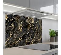 KitchenYeah© Splashback for kitchen 22"x31" / 55x80 cm self adhesive Sink Splash Splatter Guard Backsplash Decor Marble - Black - Gold Texture