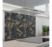 KitchenYeah© Splashback for kitchen 22"x31" / 55x80 cm self adhesive Sink Splash Splatter Guard Backsplash Decor Abstract - Lines - Blue - Gold