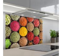 KitchenYeah© Splashback for kitchen 22"x31" / 55x80 cm self-adhesive Sink Splash Splatter Guard Splashbacks Walls Herbs - Small bowls - Colourful - Texture
