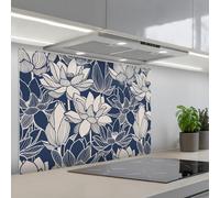 KitchenYeah© Splashback for kitchen 22"x31" / 55x80 cm self-adhesive Sink Splash Splatter Guard Splashbacks Walls Lotus - Blue - Patterns