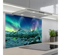 KitchenYeah© Splashback for kitchen 22"x31" / 55x80 cm self-adhesive Sink Splash Splatter Guard Splashbacks Walls Sea - Ice - Northern Lights - Winter - Nature