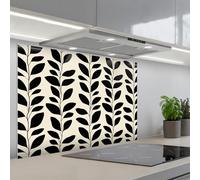 KitchenYeah© Splashback for kitchen 22"x31" / 55x80 cm self-adhesive Sink Splash Splatter Guard Splashbacks Walls Botanical - Pattern - Black - Beige