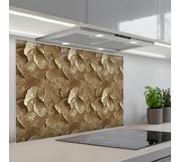 KitchenYeah© Splashback for kitchen 22"x31" / 55x80 cm self-adhesive Sink Splash Splatter Guard Splashbacks Walls Organic - Pattern - Leaves - Gold