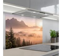 KitchenYeah© Splashback for kitchen 22"x31" / 55x80 cm self-adhesive Sink Splash Splatter Guard Splashbacks Walls Sunlight - Fog - Mountains - Trees