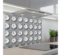 KitchenYeah© Splashback for kitchen 22"x31" / 55x80 cm self-adhesive Sink Splash Splatter Guard Splashbacks Walls Signs - Flowers - Blue - White