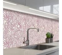 KitchenYeah© Splashback for kitchen 24"x118" / 60x300 cm self-adhesive Back Splashes Kitchens Splash Guard Decor Winding line - Magenta - Cream