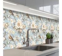 KitchenYeah© Splashback for kitchen 24"x118" / 60x300 cm self-adhesive Back Splashes Kitchens Splash Guard Decor Botanical - Songbird - Blue