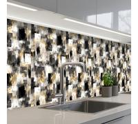 KitchenYeah© Splashback for kitchen 24"x118" / 60x300 cm self adhesive Sink Splash Splatter Guard Backsplash Decor Brush strokes - Shadow patterns - Black - Gold
