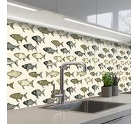 KitchenYeah© Splashback for kitchen 24"x118" / 60x300 cm self adhesive Sink Splash Splatter Guard Backsplash Decor Pisces - Classic - Green