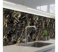 KitchenYeah© Splashback for kitchen 24"x118" / 60x300 cm self adhesive Sink Splash Splatter Guard Backsplash Decor Marble - Black - Gold Texture