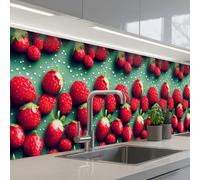 KitchenYeah© Splashback for kitchen 24"x118" / 60x300 cm self-adhesive Sink Splash Splatter Guard Splashbacks Walls Strawberries - Red - Green - Crowns