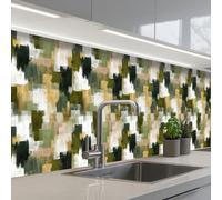 KitchenYeah© Splashback for kitchen 24"x118" / 60x300 cm self-adhesive Sink Splash Splatter Guard Splashbacks Walls Brush stripes - Moss - Shades of green