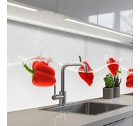 KitchenYeah© Splashback for kitchen 24"x118" / 60x300 cm self-adhesive Sink Splash Splatter Guard Splashbacks Walls Vegetables - Red