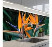 KitchenYeah© Splashback for kitchen 24"x118" / 60x300 cm self-adhesive Sink Splash Splatter Guard Splashbacks Walls Bird of paradise - Flower - Exotic