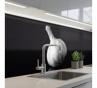 KitchenYeah© Splashback for kitchen 24"x118" / 60x300 cm self-adhesive Sink Splash Splatter Guard Splashbacks Walls Garlic - Black - White