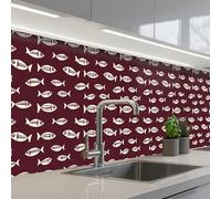 KitchenYeah© Splashback for kitchen 24"x118" / 60x300 cm self-adhesive Sink Splash Splatter Guard Splashbacks Walls Fish - Graphic - Pattern - Dark