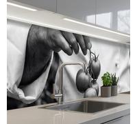 KitchenYeah© Splashback for kitchen 24"x118" / 60x300 cm self-adhesive Wall Protector Splash Back Cooker Backsplash Tomatoes - Chef - Black - White