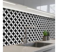KitchenYeah© Splashback for kitchen 24"x118" / 60x300 cm self-adhesive Wall Protector Splash Back Cooker Backsplash Circle - Tiles - Marble - Black - White