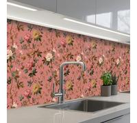 KitchenYeah© Splashback for kitchen 24"x118" / 60x300 cm self-adhesive Wall Protector Splash Back Cooker Backsplash Classic - Botanical - Pink