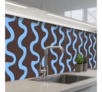 KitchenYeah© Splashback for kitchen 24"x138" / 60x350 cm self-adhesive Back Splashes Kitchens Splash Guard Decor Winding lines - Blue - Brown - Minimalist