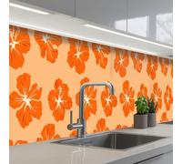 KitchenYeah© Splashback for kitchen 24"x138" / 60x350 cm self-adhesive Back Splashes Kitchens Splash Guard Decor Tropical - Hibiscus - Orange