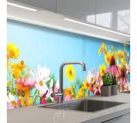 KitchenYeah© Splashback for kitchen 24"x138" / 60x350 cm self adhesive Sink Splash Splatter Guard Backsplash Decor Flowers - Colourful - Blue - Nature