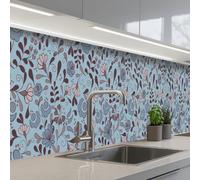 KitchenYeah© Splashback for kitchen 24"x138" / 60x350 cm self adhesive Sink Splash Splatter Guard Backsplash Decor Pattern - Flower - Grey - Blue