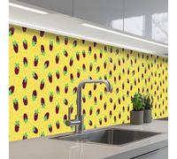 KitchenYeah© Splashback for kitchen 24"x138" / 60x350 cm self adhesive Sink Splash Splatter Guard Backsplash Decor Yellow - Raspberries - Pattern
