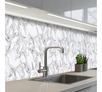 KitchenYeah© Splashback for kitchen 24"x138" / 60x350 cm self adhesive Sink Splash Splatter Guard Backsplash Decor Marble - Layered - Breaking - Grey texture