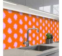 KitchenYeah© Splashback for kitchen 24"x138" / 60x350 cm self-adhesive Sink Splash Splatter Guard Splashbacks Walls Retro - Flowers - Orange
