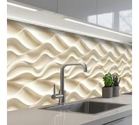 KitchenYeah© Splashback for kitchen 24"x138" / 60x350 cm self-adhesive Sink Splash Splatter Guard Splashbacks Walls Lines - Wavy - Cream