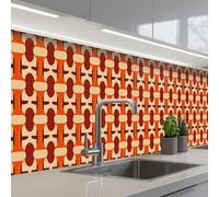 KitchenYeah© Splashback for kitchen 24"x138" / 60x350 cm self-adhesive Sink Splash Splatter Guard Splashbacks Walls Geometric - Retro - Orange