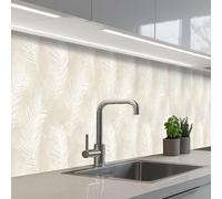 KitchenYeah© Splashback for kitchen 24"x138" / 60x350 cm self-adhesive Sink Splash Splatter Guard Splashbacks Walls Leaves - Beige - White - Botanical - Nature