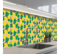 KitchenYeah© Splashback for kitchen 24"x138" / 60x350 cm self-adhesive Sink Splash Splatter Guard Splashbacks Walls Pineapple - Yellow - Green - Tropical
